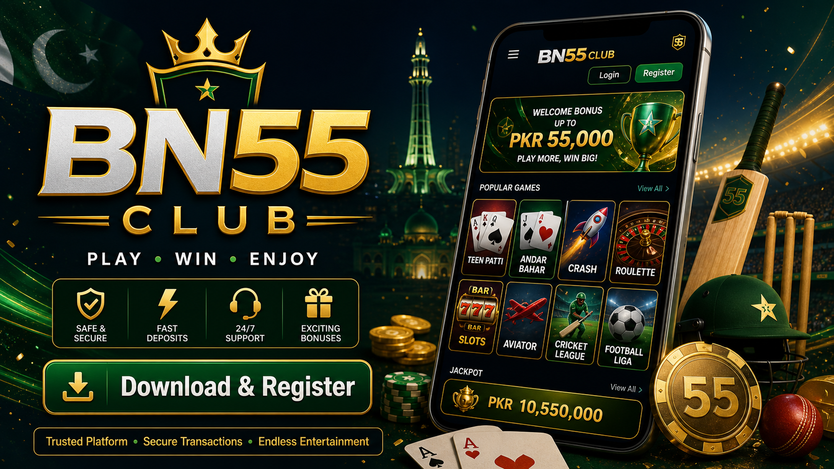 BN55 Club registration and game lobby preview